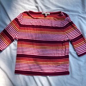 Express Stripped Crop Top with Mid-length Sleeves